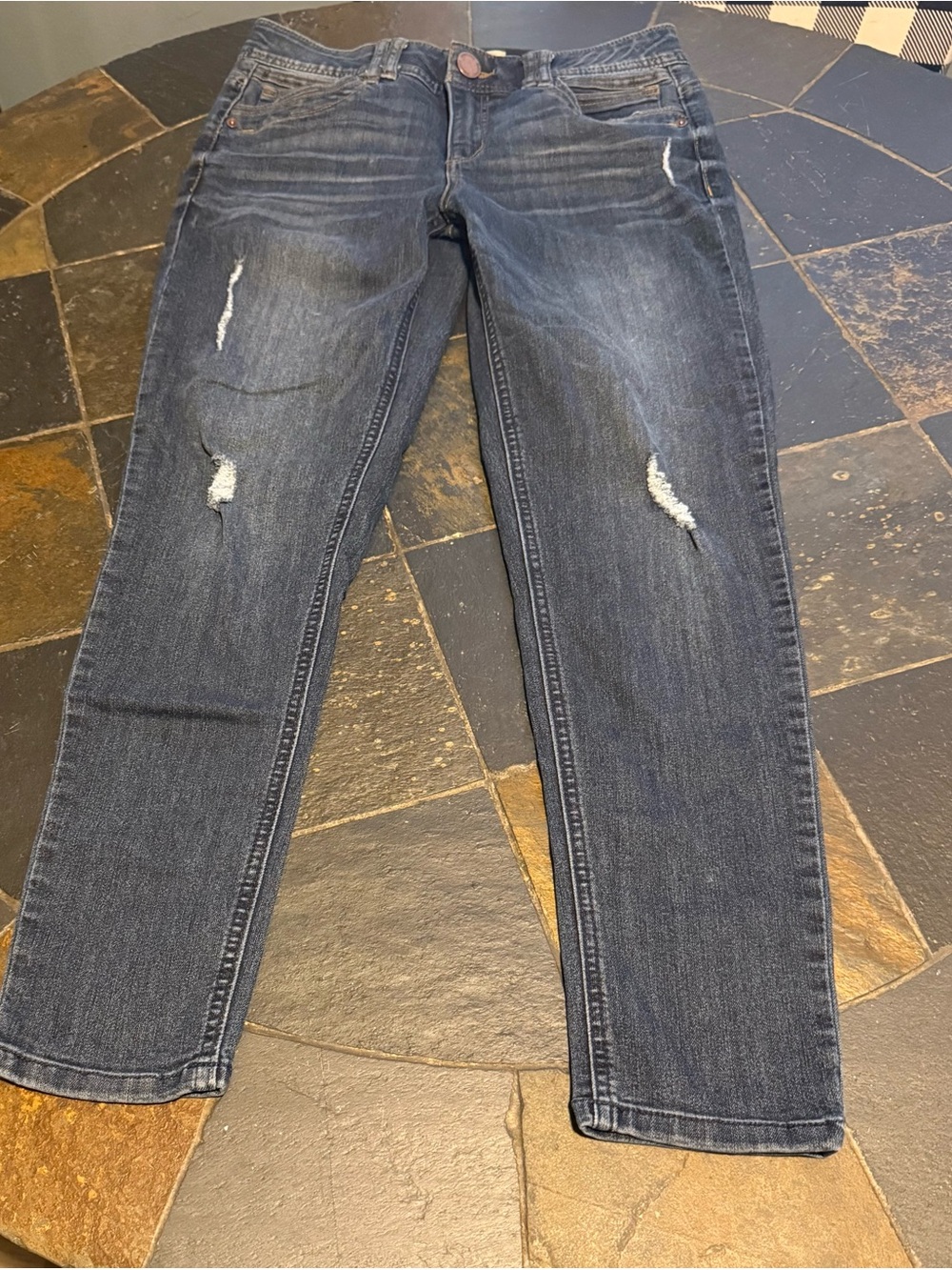 Democracy Straight Leg Ripped Dark Blue Jeans